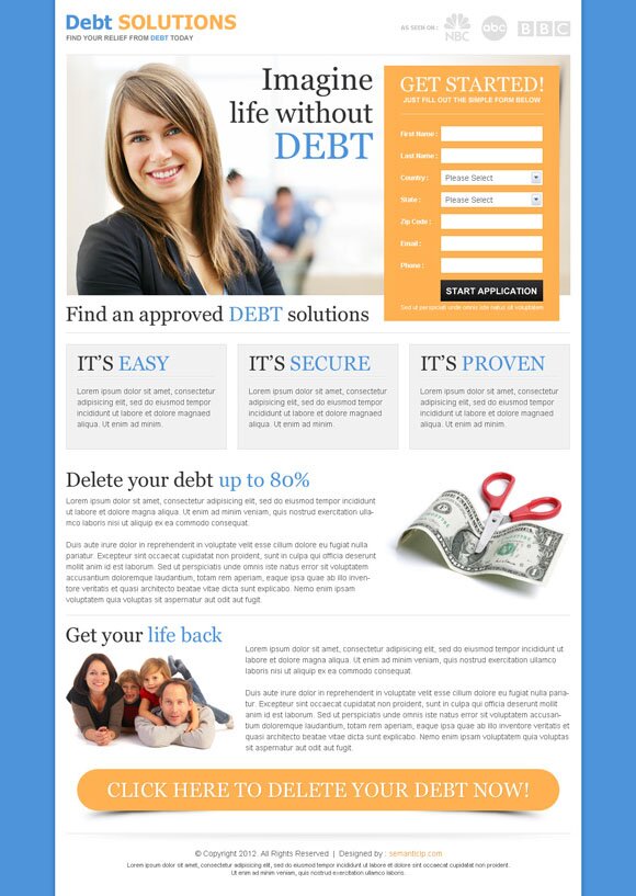 Debt landing page design from http://www.semanticlp.com/category/debt/