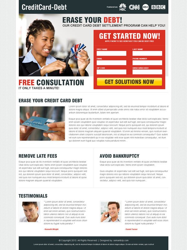 credit card debt landing page