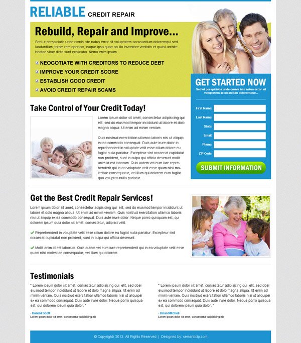 credit repair landing page