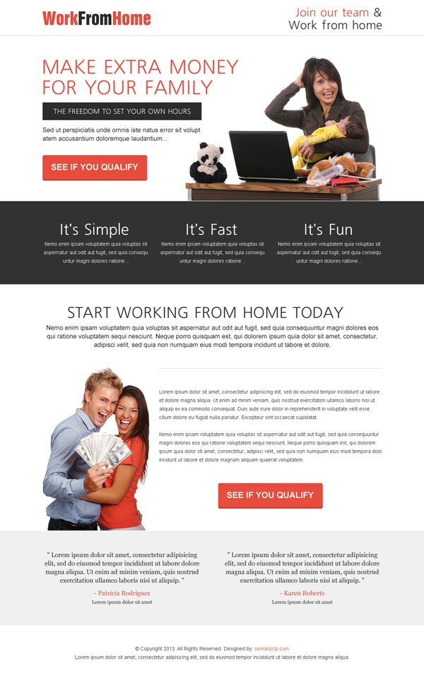 High quality professional work from home landing page design example from http://www.semanticlp.com/buy-now1.php?p=880